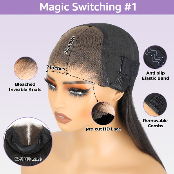 24h Shipping | HairHive Block Wig Straight Hair Bleached Knots Wig With Optional Replaceable Zip Lace Tops