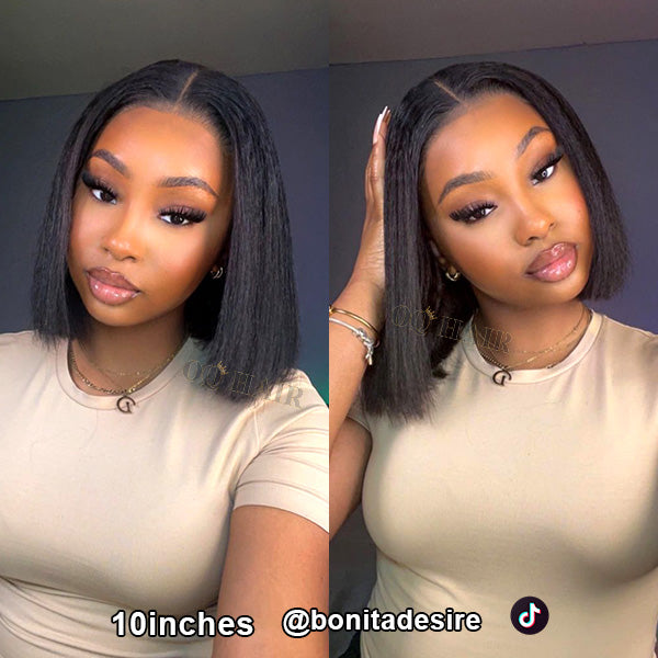 HairHive Wear Go Glueless Wigs Kinky Straight Pre Cut 7x5 HD Lace Front Bob Wigs