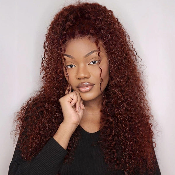 3 In 1 Half Wig | Reddish Brown Kinky Curly Wear Go Half Wig Wear Go Glueless Wig