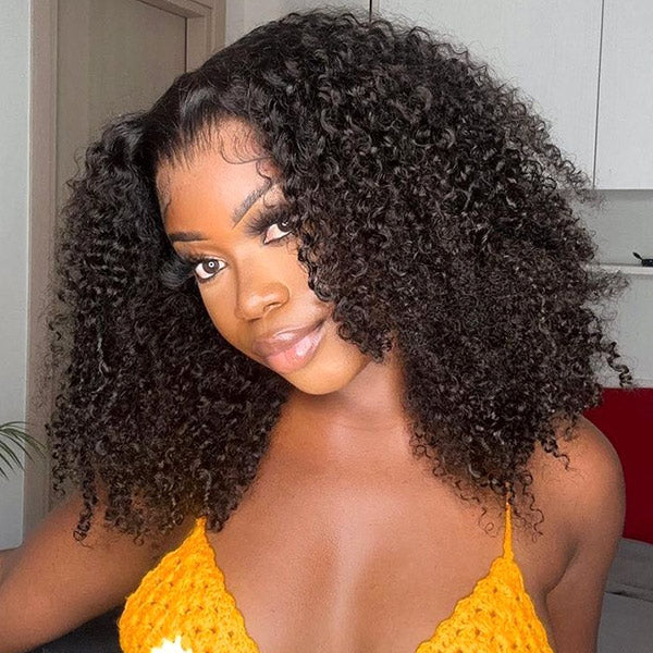 HairHive Kinky Curly Pre-Bleached Knots Elastic Drawstring Wear Go Wigs 7x5 HD Lace 100% Glueless Pre-cut Lace Closure Wigs