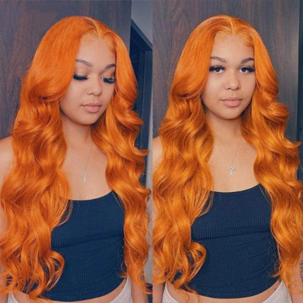 13x4 Undectedable Lace Orange Color Body Wave Human Virgin Hair Pre-plucked Lace Front Wigs with Baby Hair