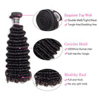 Deep Wave Human Hair 3 Bundles with 13*4 Lace Frontal Natural Black