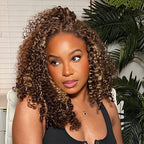 HairHive 4/27 Highlight Color Wear Go Glueless Wigs Pre Cut 7x5 HD Lace Kinky Curly Hair Short Bob Wigs