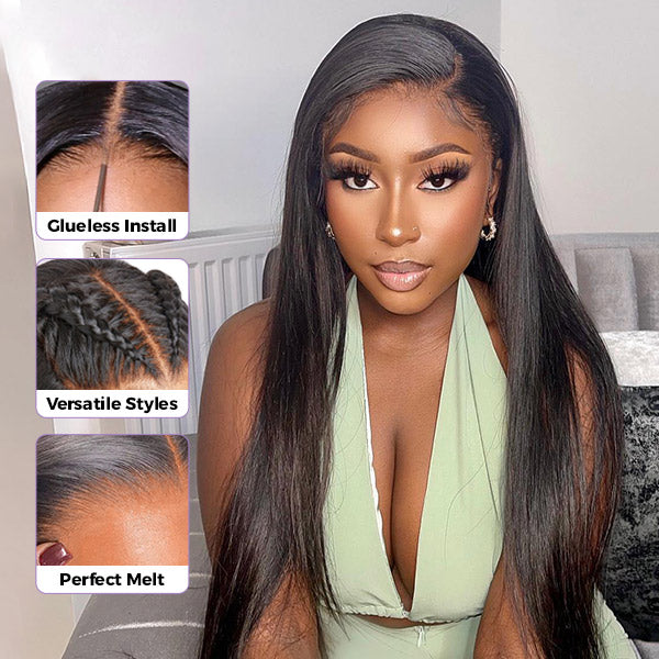HairHive M-cap Straight Hair 4/27 Highlight Color Wear Go Glueless Wigs Invisible Knots Pre Cut 9x6 Lace Wigs