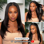 Kinky Straight Natural Black Elastic Drawstring Glueless No Leave Out V Part Wig