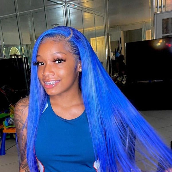 Blue & Pink & Purple Colored Human Hair Wigs Pre-Plucked 13x4 Lace Front Wig With Baby Hair