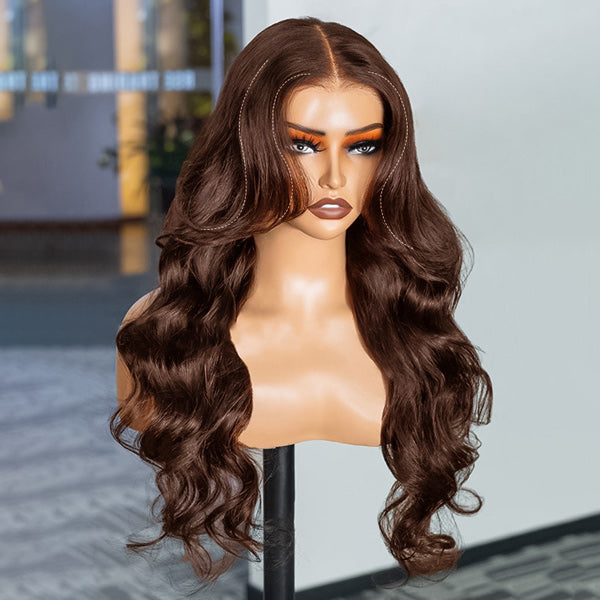 HairHive Body Wave Face-Framing Curtain Bangs Layered Cut Bleached Knots Wear Go Glueless Wig