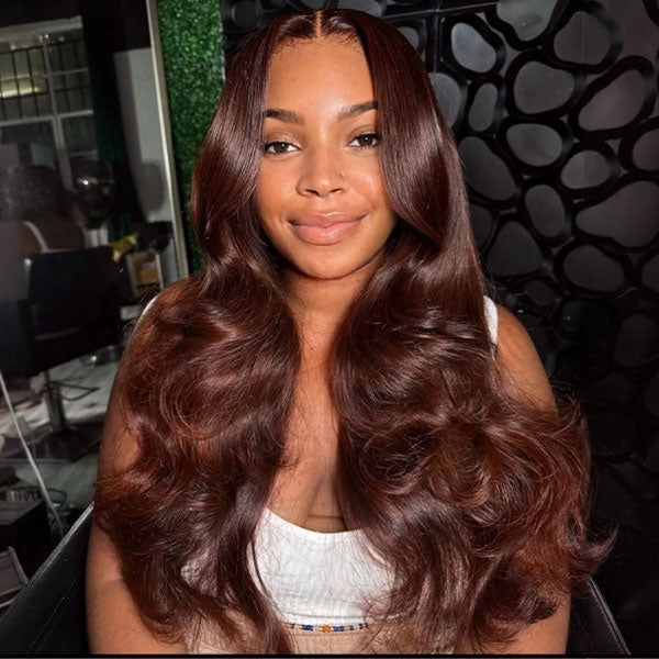 HairHive Body Wave Face-Framing Curtain Bangs Layered Cut Bleached Knots Wear Go Glueless Wig