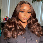 HairHive Body Wave Face-Framing Curtain Bangs Layered Cut Bleached Knots Wear Go Glueless Wig