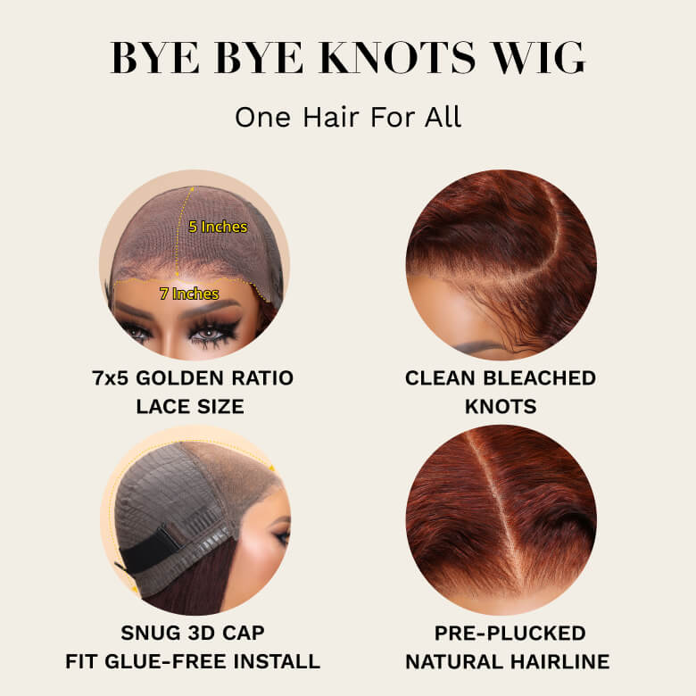 Sunber 7x5 Bye Bye Knots Reddish Brown Yaki Straight Short Bob Wig