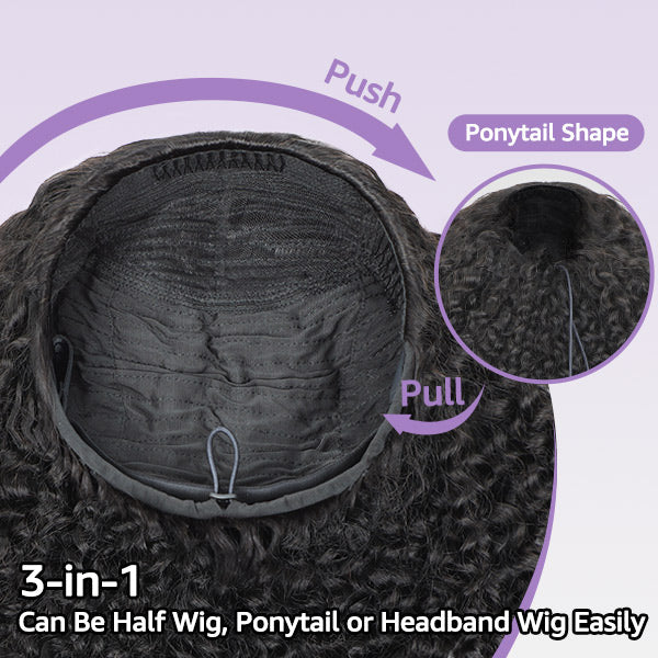 3 In 1 Half Wig | Afro Curly Flexible Fit Wear Go Half Wig With Drawstring Natural Hairline Beginner Friendly