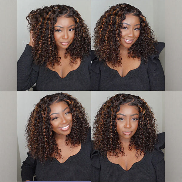 HairHive Balayage Highlight Ombre Brown Water Wave Wear Go Glueless Wig With Natural Hairline
