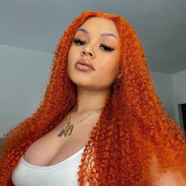 Ginger Color Wig Kinky Curly Human Virgin Hair Lace Front Wigs Preplucked Skin Melt Well Lace Wigs with Baby Hair Good Quality Color Virgin Hair for Women