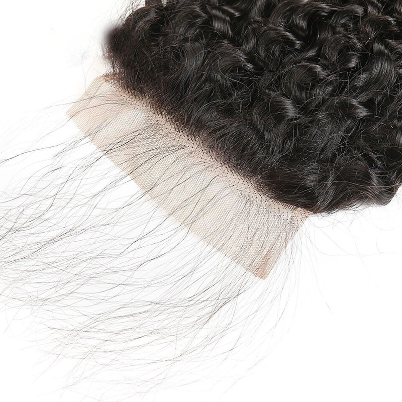 Sunber Black Curly Brazilian Hair 4x4 Free Part Lace Closure Pre-Plucked With Virgin Human Hair