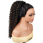 3 In 1 Half Wig | Water Wave Glueless Black Wig With Golden Brown Highlight Wear Go Half Wig