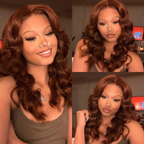 Pre-cut Lace Wig Body Wave Hair Reddish Brown Color Wear Go Glueless Wig 7x5 Lace Wig Preplucked with Natural Hairline