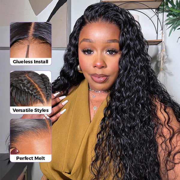 HairHive M-Cap Water Wave Pre Cut 9x6 HD Lace Wear Go Glueless Wigs Pre Bleached Tiny Knots Wet And Wavy Lace Front Wigs Human Hair