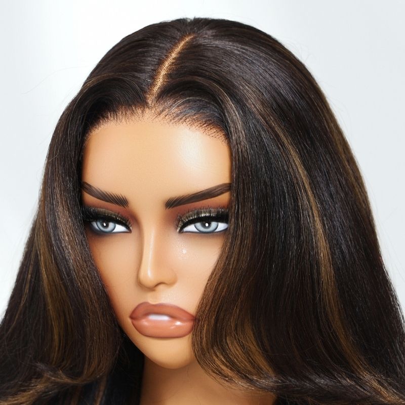 Sunber 13x4 Pre Everything Yaki Straight Chestnut Brown Highlight Loose Wave Wig With Drawstring