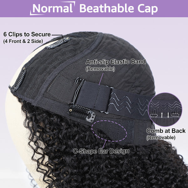 Loose Deep Elastic Drawstring Glueless V Part Wig With Pre-plucked Hairline