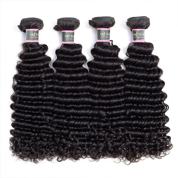 Deep Wave Human Hair 4 Bundles with 4*4 Lace Clsoure Natural Black