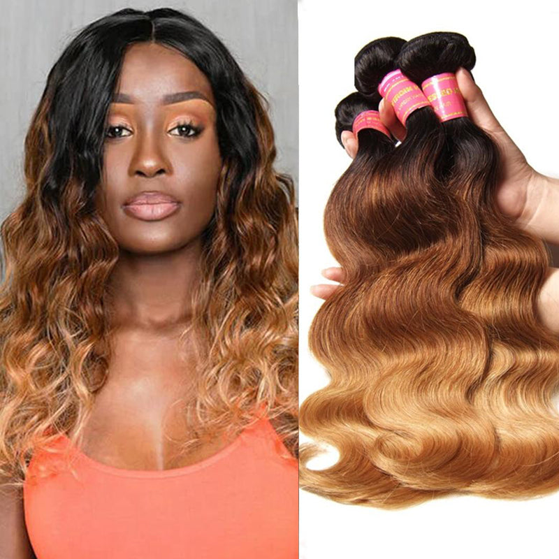 Hive Hair Ombre Brazilian Body Wave Virgin Hair 3/4 Bundles T1B/4/27 Color 100% Human Hair Weave