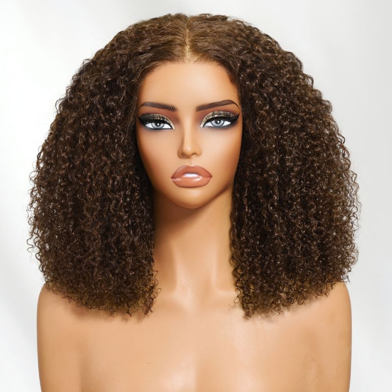 Sunber 180% Density 13x4 Pre-Cut Lace Frontal Afro Kinky Curly Chocolate Brown Wig With Invisi Drawstring