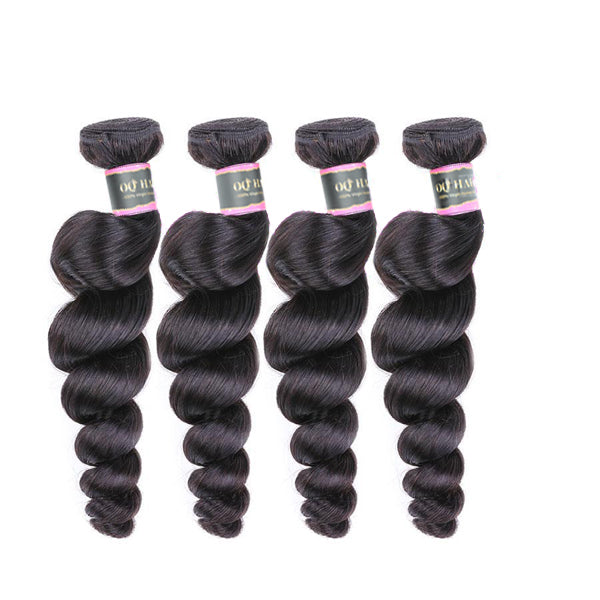 Loose Wave Human Hair 4 Bundles with 4*4 Lace Clsoure Natural Black