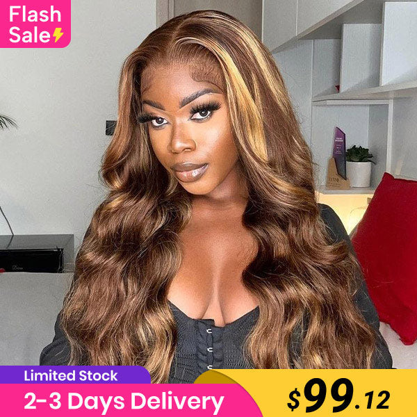 Flash Sale | Body Wave Hair 4/27 Highlight Ombre Color 7x5 Lace Closure Wig