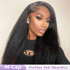 HairHive M-Cap Kinky Straight Pre Cut 9x6 HD Lace Wear Go Glueless Wigs Pre Bleached Tiny Knots Lace Front Wigs