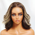 Sunber 13x4 Pre Everything Dark Brown with Honey Blonde Highlights Loose Wave Lace Frontal Wig With Invisi Drawstring