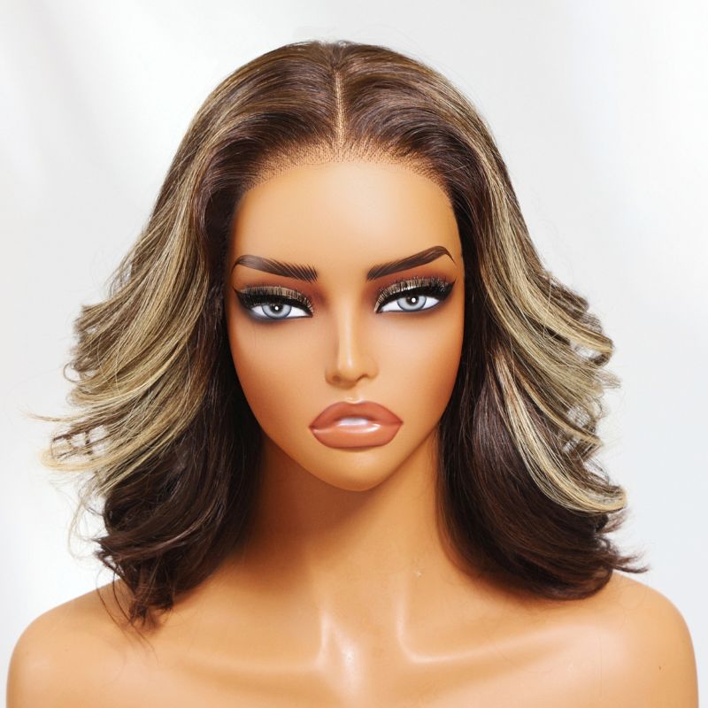 Sunber 13x4 Pre Everything Dark Brown with Honey Blonde Highlights Loose Wave Lace Frontal Wig With Invisi Drawstring