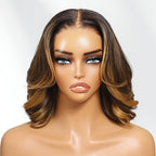 Sunber 1B/30 Balayage Brown Highlight 13x4 Pre Everything Lace Frontal Body Wave Bob Wig With Invisi Drawstring