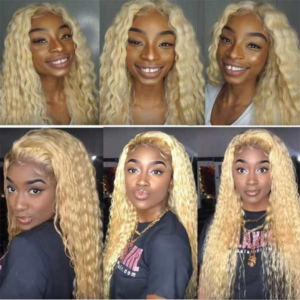 Deep Curly 13x4 Lace Frontal Wigs 613 Blonde Deep Wave Pre-plucked Human Hair Lace Front Wigs