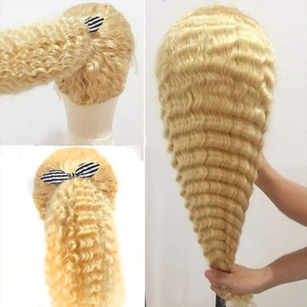 Deep Curly 13x4 Lace Frontal Wigs 613 Blonde Deep Wave Pre-plucked Human Hair Lace Front Wigs