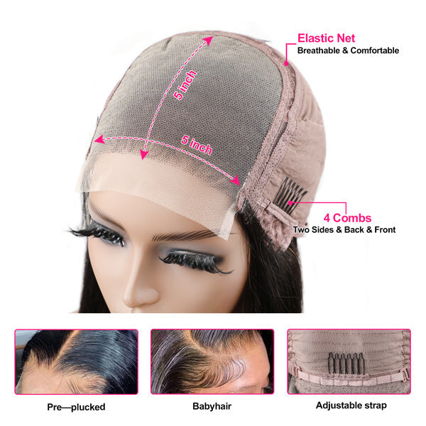 5x5 Lace Closure Wigs Kinky Curly 12A Grade Human Hair Preplucked Wigs with Baby Hair