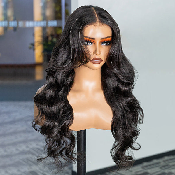 HairHive Body Wave Face-Framing Curtain Bangs Layered Cut Bleached Knots Wear Go Glueless Wig