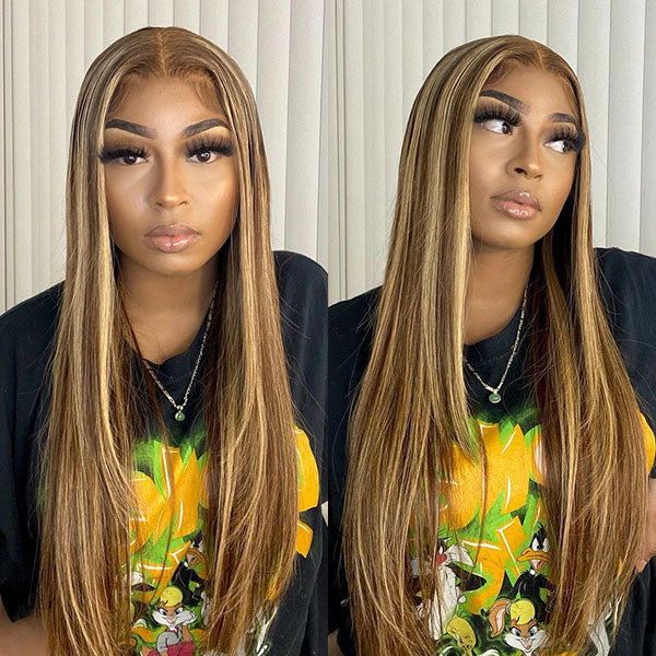 24h Shipping | 4/27 Highlight Wear Go Glueless Wigs 7x5 Pre Cut Lace Straight Wigs With Pre Plucked
