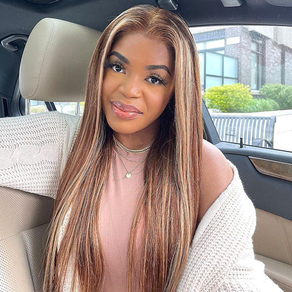 24h Shipping | 4/27 Highlight Wear Go Glueless Wigs 7x5 Pre Cut Lace Straight Wigs With Pre Plucked