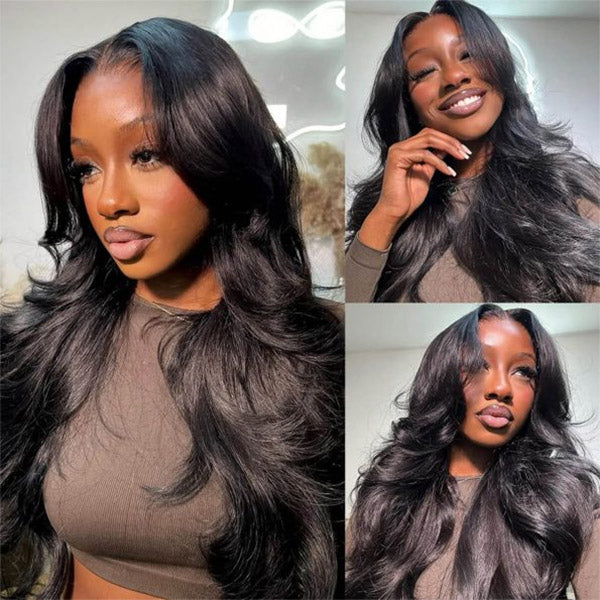 HairHive Body Wave Face-Framing Curtain Bangs Layered Cut Bleached Knots Wear Go Glueless Wig