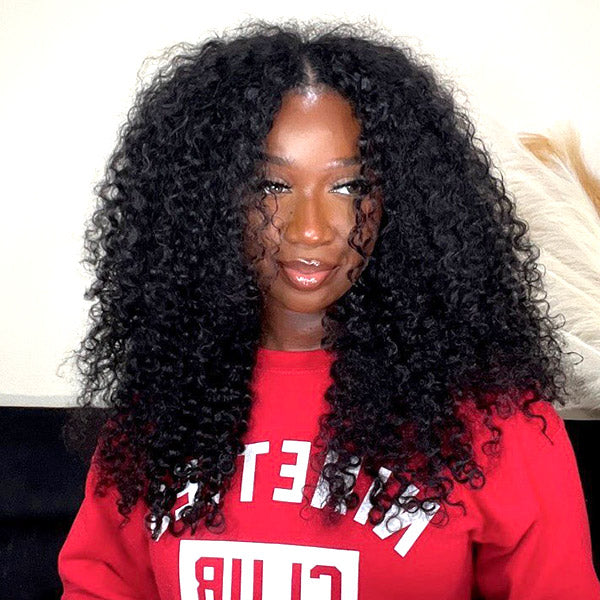 24h Shipping | Afro Curly Drawstring V Part Wig No Leave Out Thin Part Glueless Wigs Human Hair Wig