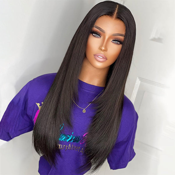 HairHive Straight Layered Cut Wear Go Glueless Wig Bleached Knots Pre Cut HD Lace Wig