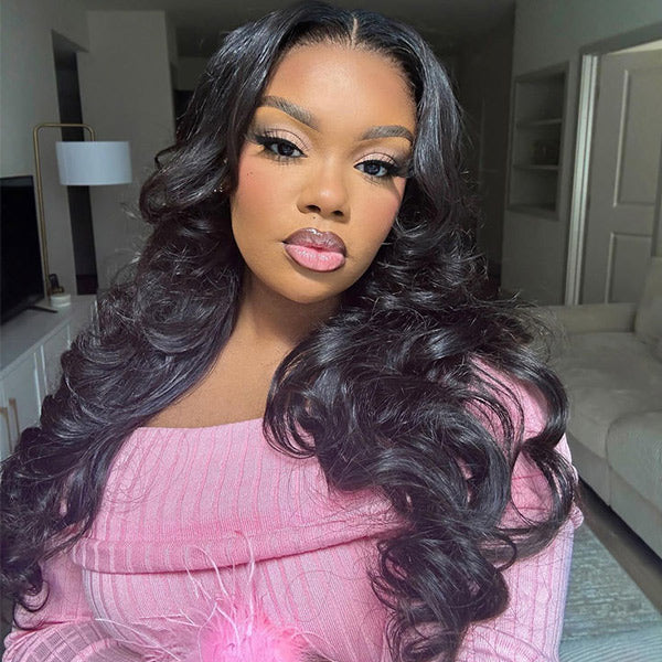 HairHive Body Wave Face-Framing Curtain Bangs Layered Cut Bleached Knots Wear Go Glueless Wig