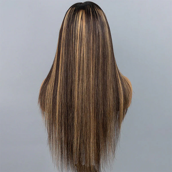 HairHive Layered Cut Straight Brown Highlight Ombre Pre-cut Lace Wear Go Glueless Wig