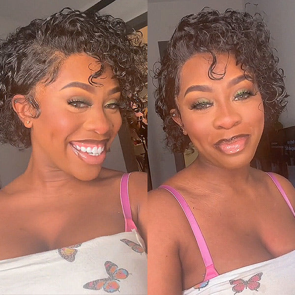 Summer Look Short Curly Hair Pixie Wig Human Hair 13x4 Lace Front Wigs Preplucked with Baby Hair