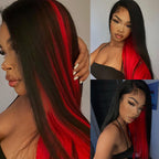 Straight Half Red and Half Black Color Wigs Preplucked Human Hair Lace Front Wigs Natural Hairline