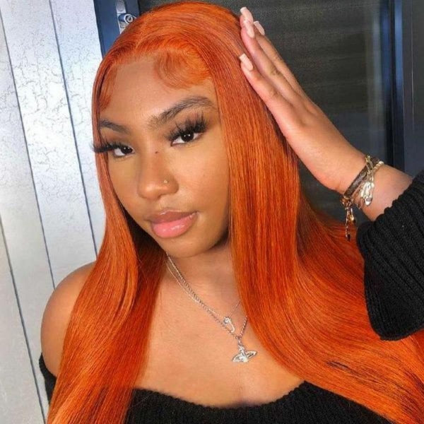 13x4 Lace Closure Wigs Straight Orange Human Virgin Hair Preplucked Lace Front Wigs with Baby Hair