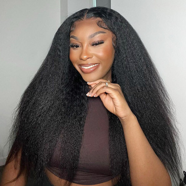 HairHive Kinky Straight Hair Wear Go Glueless Wigs 7x5 HD Lace Pre Cut Lace Closure Wigs