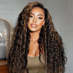 3 In 1 Half Wig | Water Wave Glueless Black Wig With Golden Brown Highlight Wear Go Half Wig