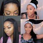HairHive Straight Hair Headband Wig Human Hair Wigs For Women Full Machine Made Wig With Headband Scarf