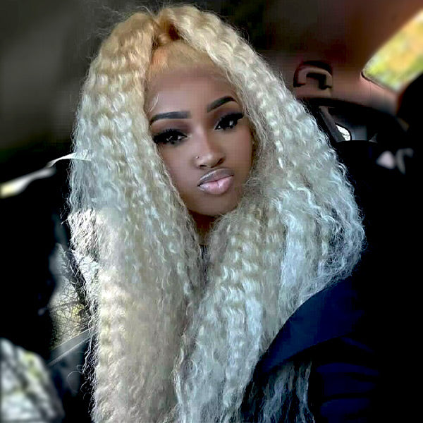 Deep Curly 13x4 Lace Frontal Wigs 613 Blonde Deep Wave Pre-plucked Human Hair Lace Front Wigs